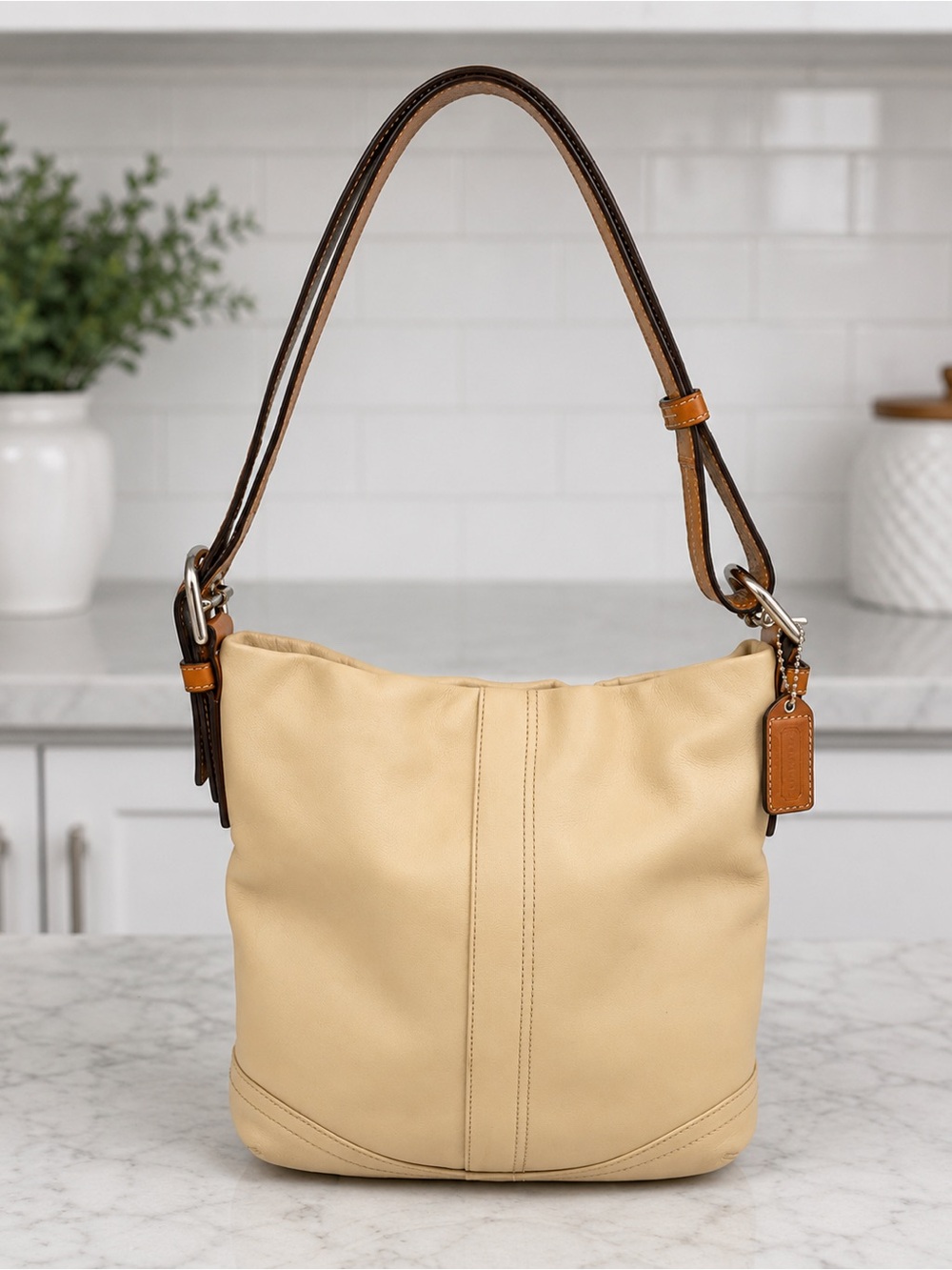 Coach 2008 Soho Slim Duffle F10938 Beige Leather Convertible Shoulder Bag
